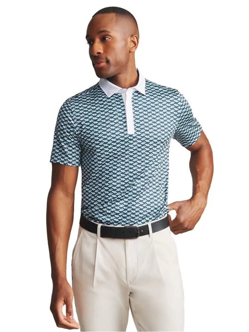 Rhone Men's Drive Time Performance Golf Polo Shirt L Geometric Print
